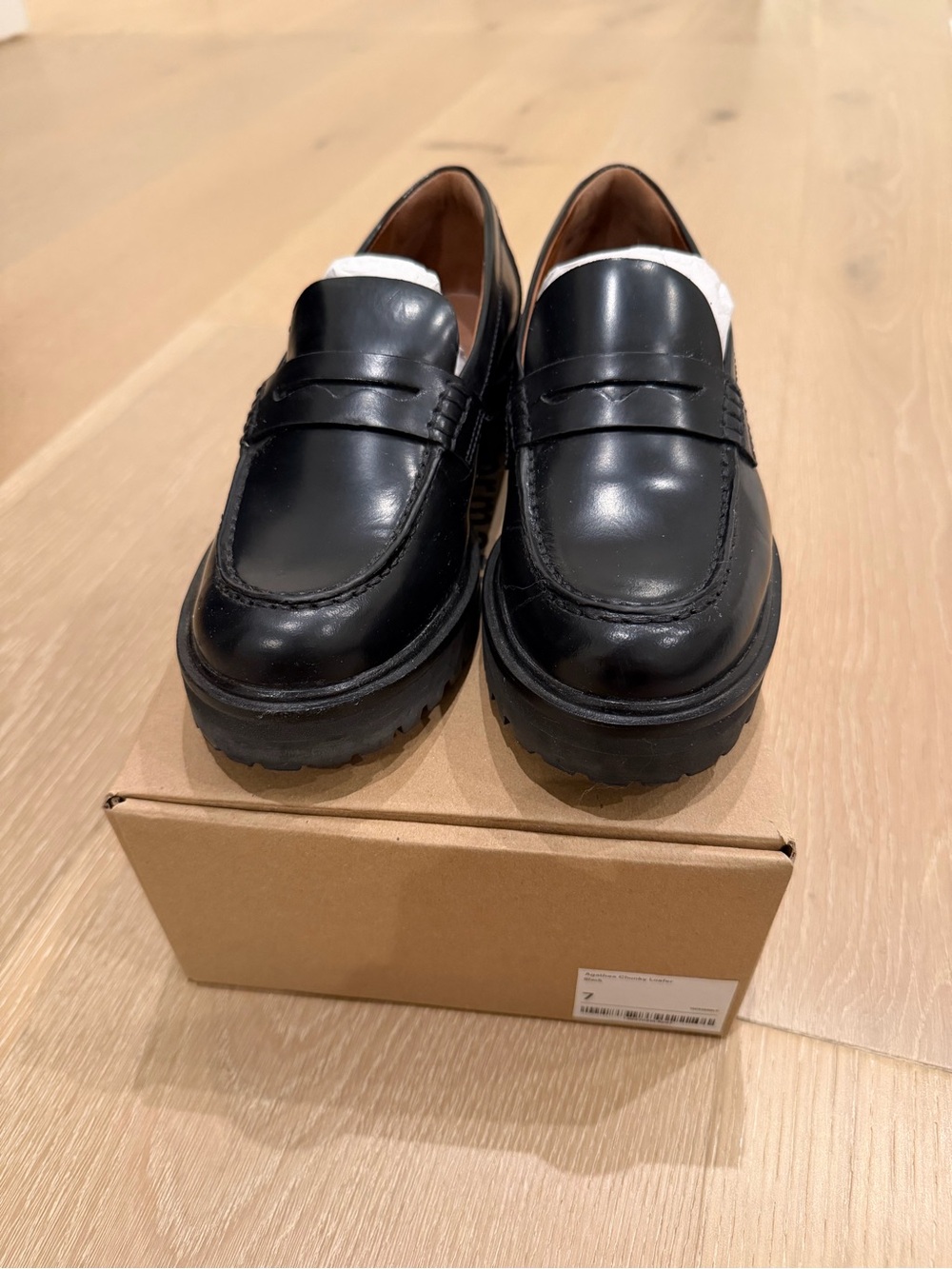 Reformation Black Leather Lug Sole Penny Loafers